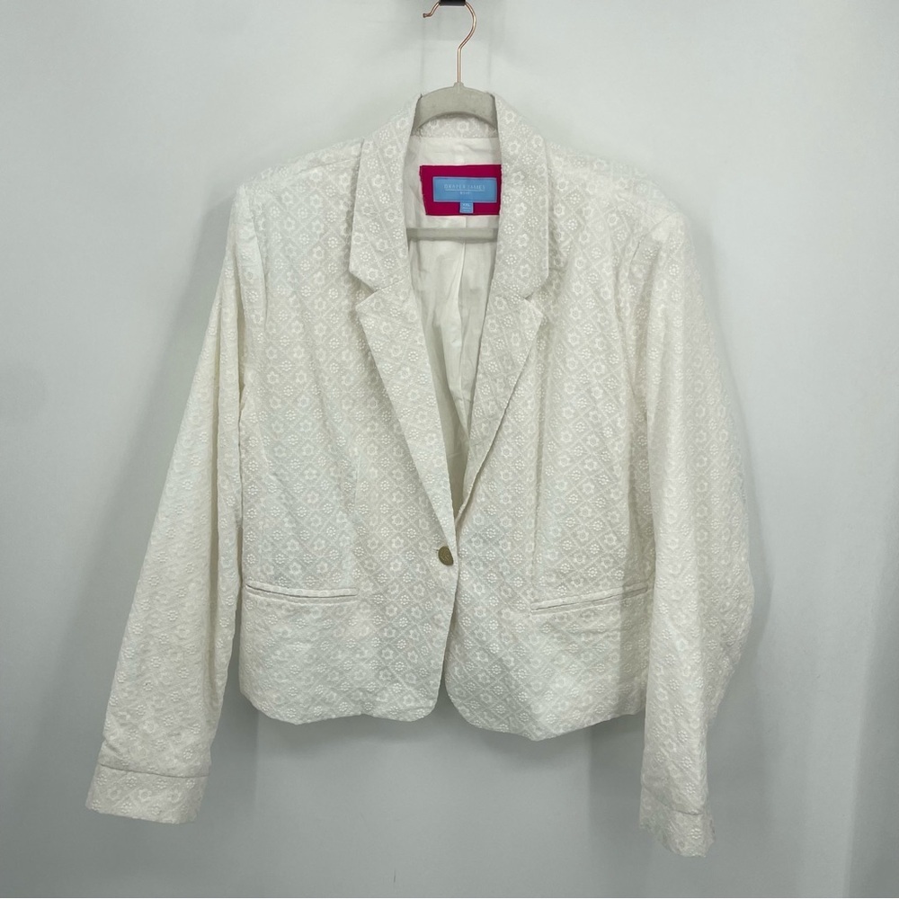 Draper James RSVP Eyelet Textured Notch Lapel‎ Blazer White XXL